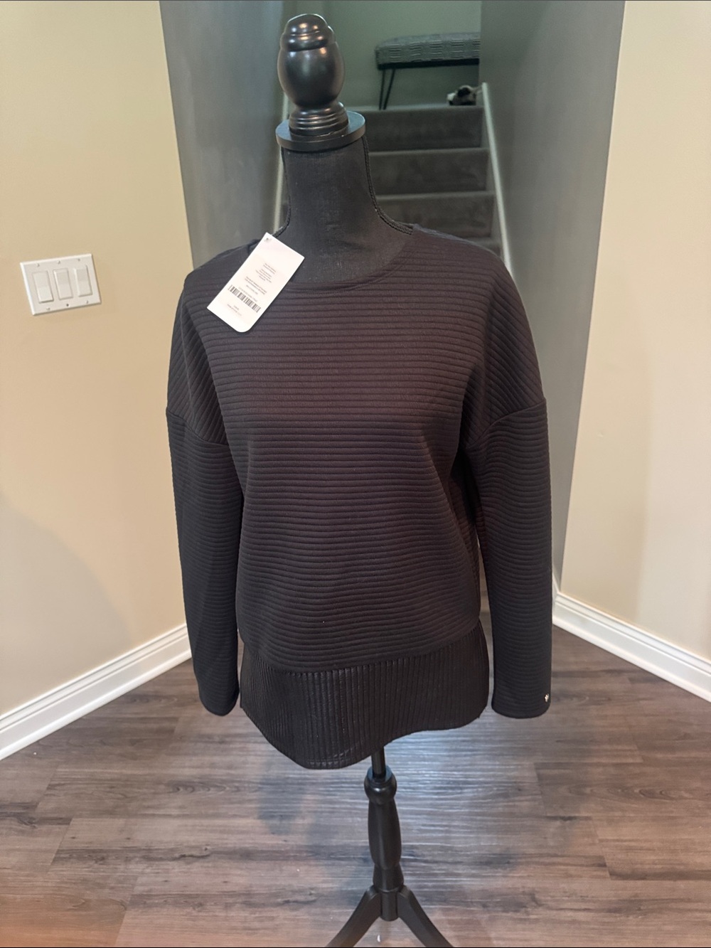 Fabletics Black Ribbed Scoop-Neck Pullover